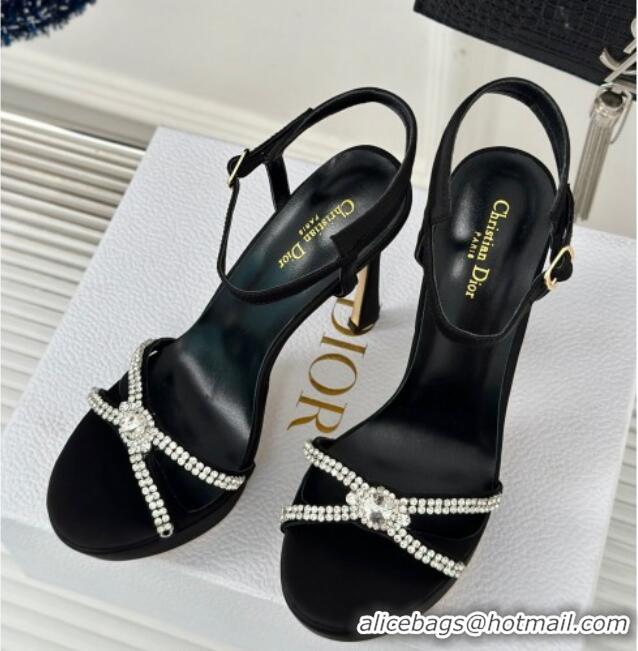 Lowest Price Dior Sunset Heeled Platform Sandals in Black Satin and Strass 12cm 702041