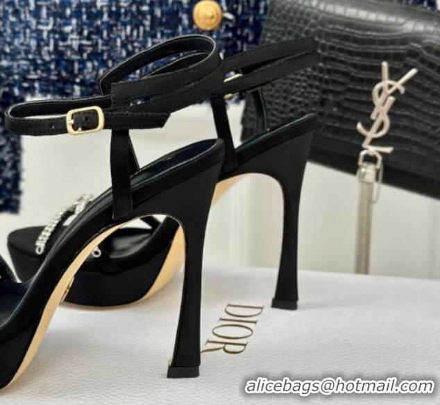 Lowest Price Dior Sunset Heeled Platform Sandals in Black Satin and Strass 12cm 702041