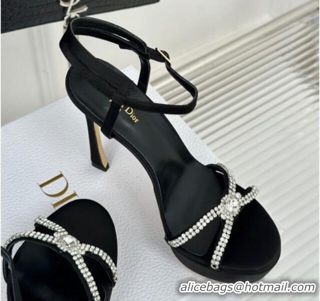 Lowest Price Dior Sunset Heeled Platform Sandals in Black Satin and Strass 12cm 702041