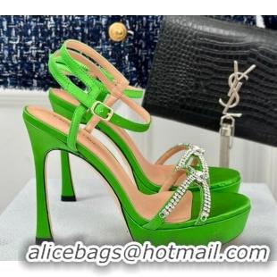 Hot Style Dior Sunset Heeled Platform Sandals in Green Satin and Strass 12cm 702042