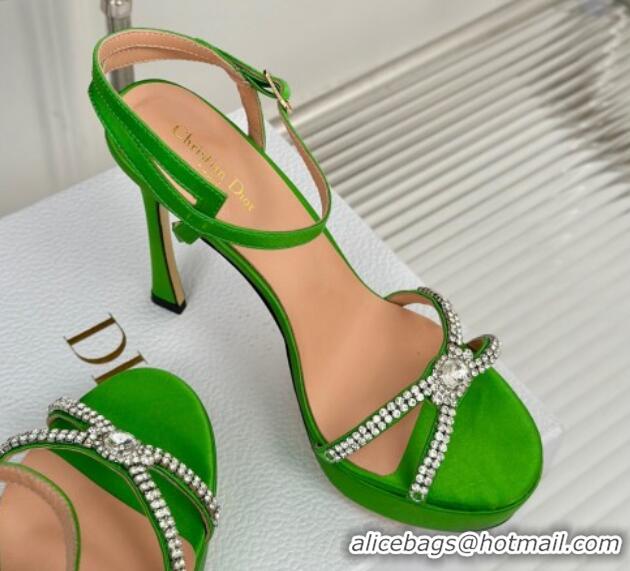 Hot Style Dior Sunset Heeled Platform Sandals in Green Satin and Strass 12cm 702042