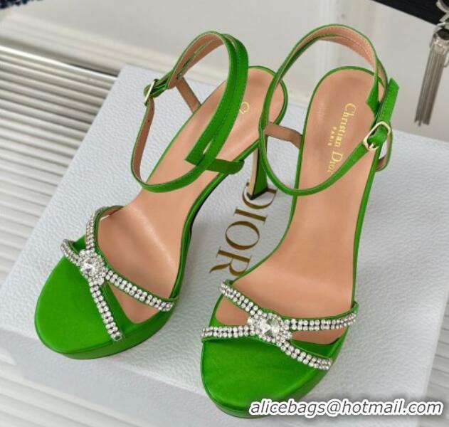 Hot Style Dior Sunset Heeled Platform Sandals in Green Satin and Strass 12cm 702042