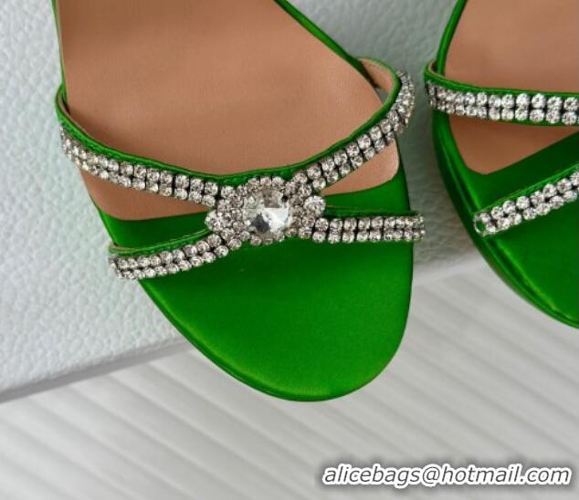 Hot Style Dior Sunset Heeled Platform Sandals in Green Satin and Strass 12cm 702042