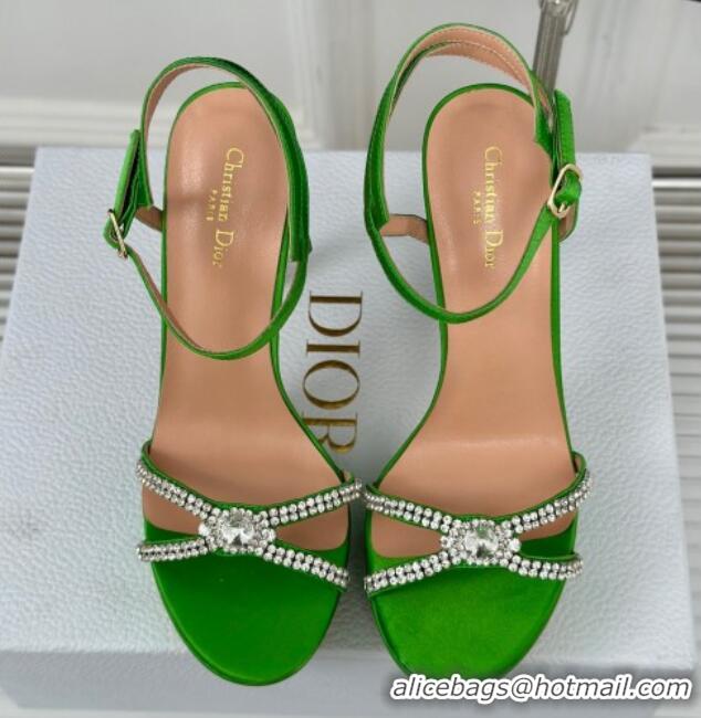 Hot Style Dior Sunset Heeled Platform Sandals in Green Satin and Strass 12cm 702042