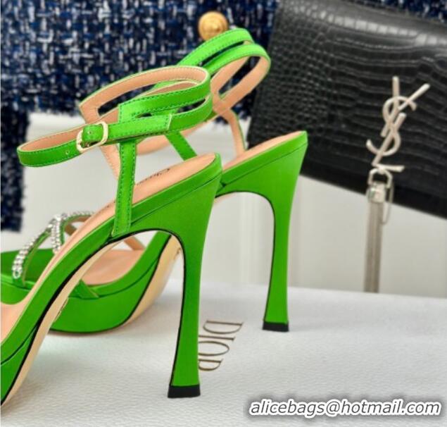 Hot Style Dior Sunset Heeled Platform Sandals in Green Satin and Strass 12cm 702042