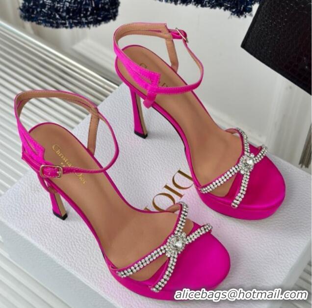 Sophisticated Dior Sunset Heeled Platform Sandals in Pink Satin and Strass 12cm 702043