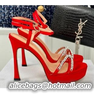 Sumptuous Dior Sunset Heeled Platform Sandals in Red Satin and Strass 12cm 702044