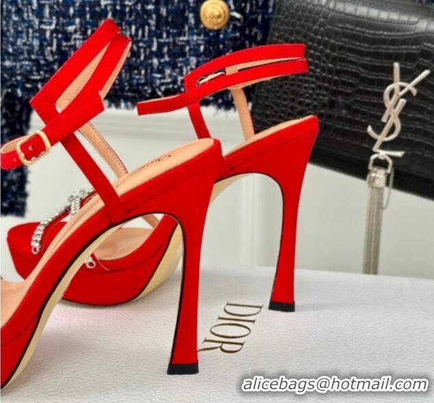 Sumptuous Dior Sunset Heeled Platform Sandals in Red Satin and Strass 12cm 702044