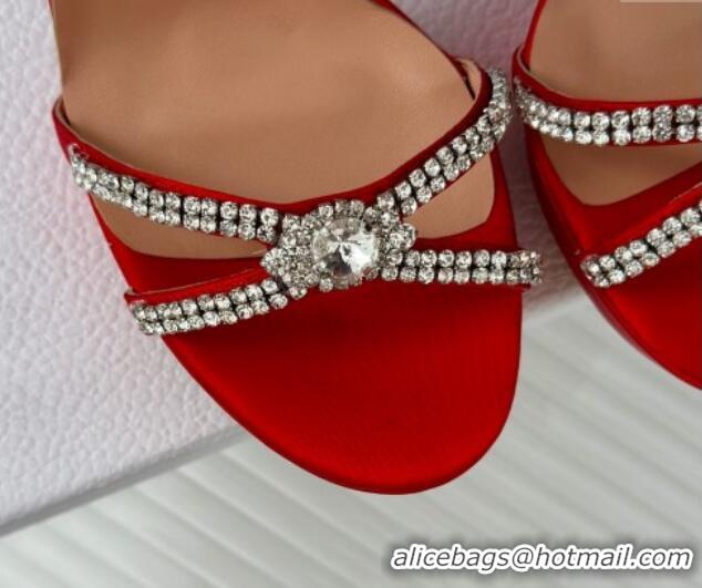 Sumptuous Dior Sunset Heeled Platform Sandals in Red Satin and Strass 12cm 702044