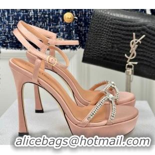 Grade Dior Sunset Heeled Platform Sandals in Nude Satin and Strass 12cm 702045