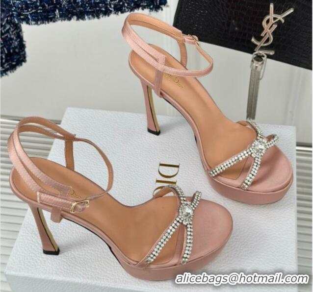 Grade Dior Sunset Heeled Platform Sandals in Nude Satin and Strass 12cm 702045