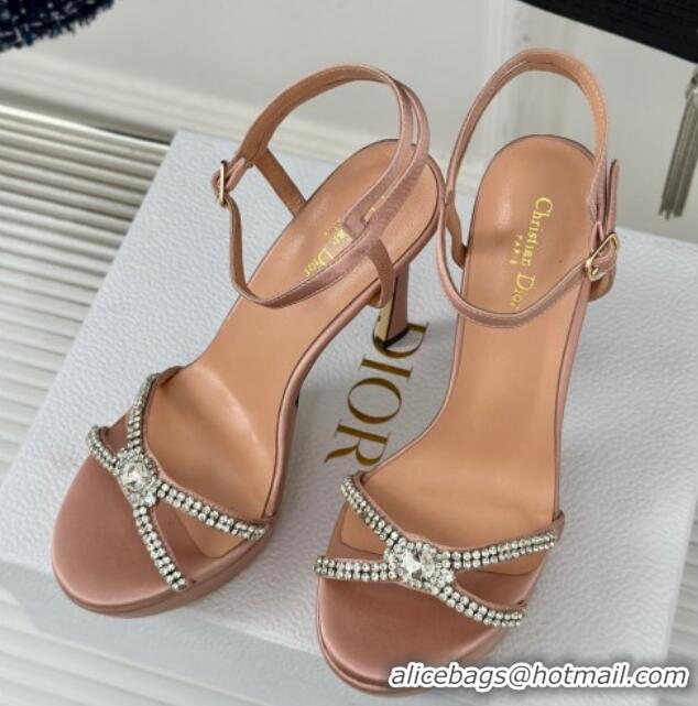 Grade Dior Sunset Heeled Platform Sandals in Nude Satin and Strass 12cm 702045