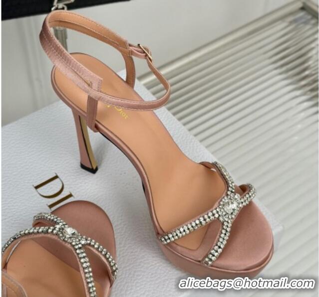 Grade Dior Sunset Heeled Platform Sandals in Nude Satin and Strass 12cm 702045