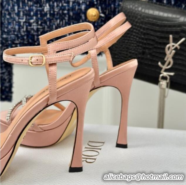 Grade Dior Sunset Heeled Platform Sandals in Nude Satin and Strass 12cm 702045