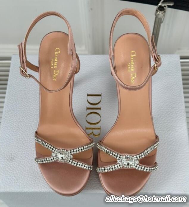 Grade Dior Sunset Heeled Platform Sandals in Nude Satin and Strass 12cm 702045