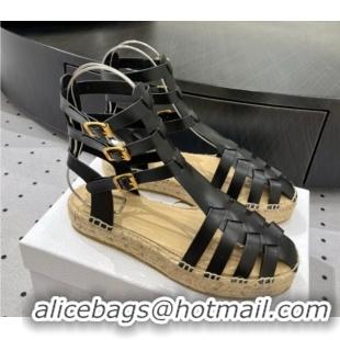 Best Product Dior Dioriviera Marine Platform Sandals 3cm in Black Calfskin with Buckle Strap 702047