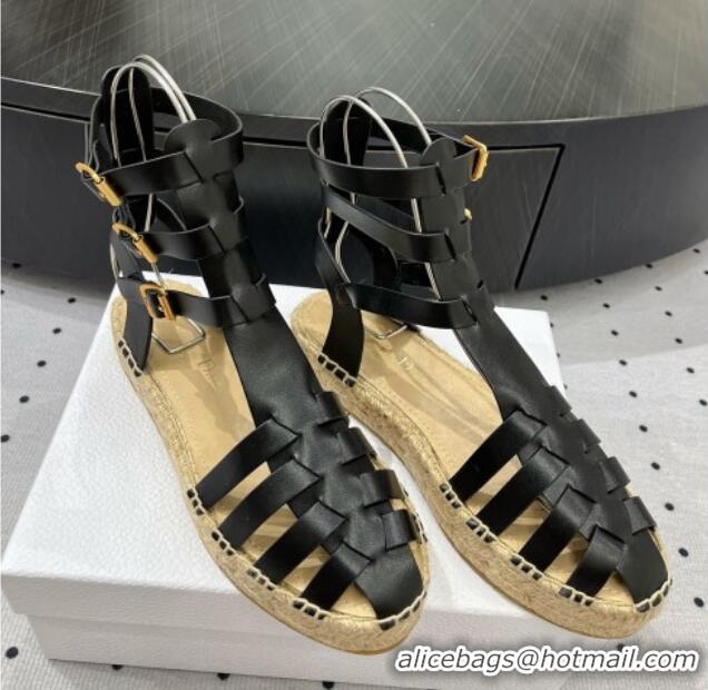 Best Product Dior Dioriviera Marine Platform Sandals 3cm in Black Calfskin with Buckle Strap 702047