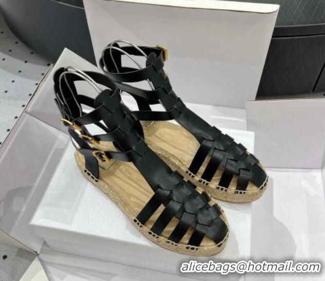 Best Product Dior Dioriviera Marine Platform Sandals 3cm in Black Calfskin with Buckle Strap 702047