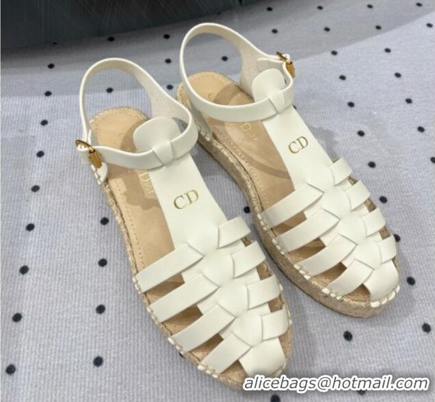 Durable Dior Dioriviera Marine Platform Sandals 3cm in White Calfskin 702048