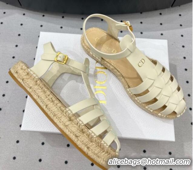 Durable Dior Dioriviera Marine Platform Sandals 3cm in White Calfskin 702048