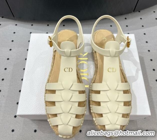 Durable Dior Dioriviera Marine Platform Sandals 3cm in White Calfskin 702048