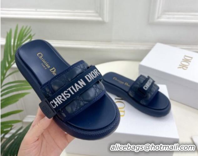 Luxury Dior Dioriviera Dio(r)evolution Platform Slides Sandal 3cm Cannage Leather-Effect Fabric Deep Blue 702050