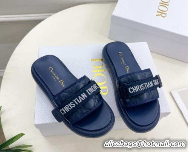 Luxury Dior Dioriviera Dio(r)evolution Platform Slides Sandal 3cm Cannage Leather-Effect Fabric Deep Blue 702050