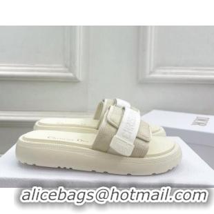 Luxury Discount Dior Dioriviera Dio(r)evolution Platform Slides Sandal 3cm Cannage Leather-Effect Fabric White 702051