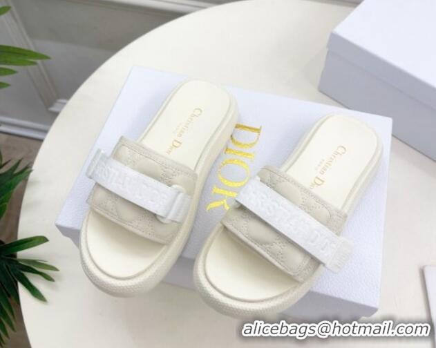 Luxury Discount Dior Dioriviera Dio(r)evolution Platform Slides Sandal 3cm Cannage Leather-Effect Fabric White 702051