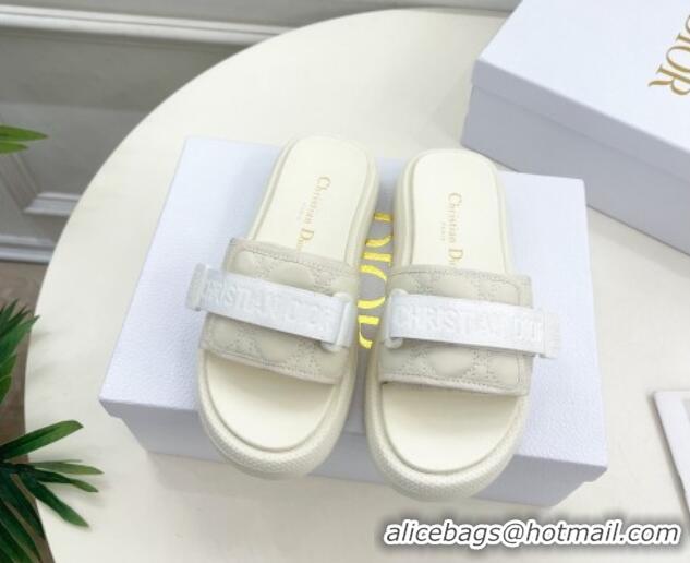 Luxury Discount Dior Dioriviera Dio(r)evolution Platform Slides Sandal 3cm Cannage Leather-Effect Fabric White 702051