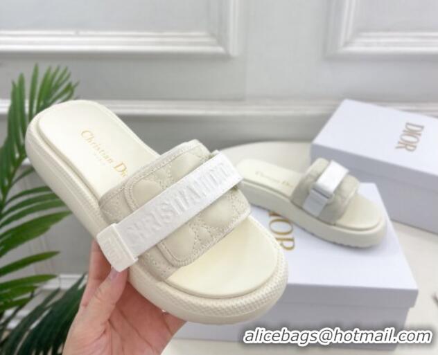 Luxury Discount Dior Dioriviera Dio(r)evolution Platform Slides Sandal 3cm Cannage Leather-Effect Fabric White 702051