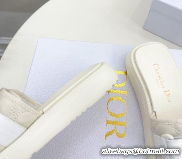 Luxury Discount Dior Dioriviera Dio(r)evolution Platform Slides Sandal 3cm Cannage Leather-Effect Fabric White 702051