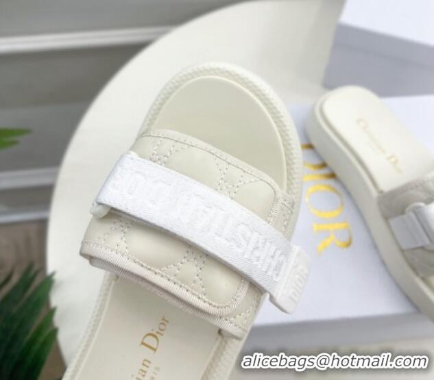 Luxury Discount Dior Dioriviera Dio(r)evolution Platform Slides Sandal 3cm Cannage Leather-Effect Fabric White 702051