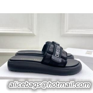 Luxury Dior Dioriviera Dio(r)evolution Platform Slides Sandal 3cm Cannage Leather-Effect Fabric Black 702052