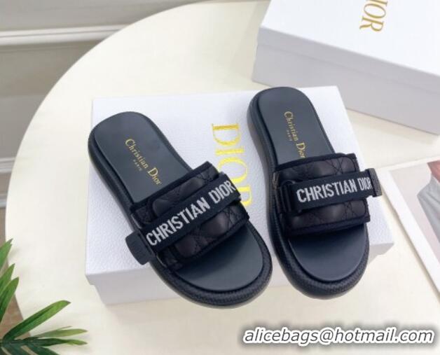 Luxury Dior Dioriviera Dio(r)evolution Platform Slides Sandal 3cm Cannage Leather-Effect Fabric Black 702052