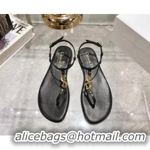 Trendy Design Dior Dioriviera C'est Flat Thong Sandals in Black Calfskin 702053