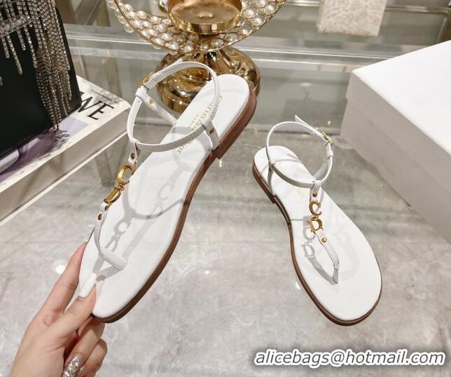 Stylish Dior Dioriviera C'est Flat Thong Sandals in White Calfskin 702054