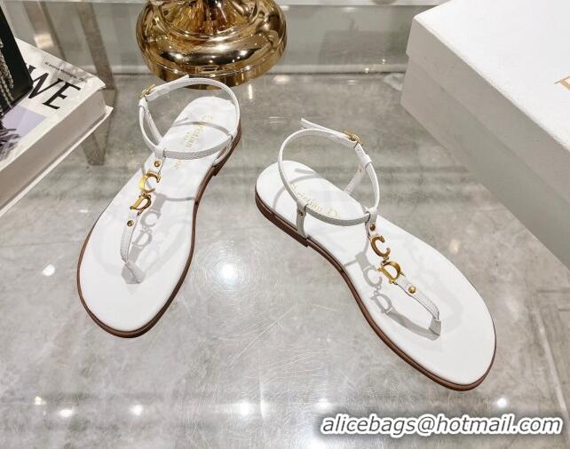 Stylish Dior Dioriviera C'est Flat Thong Sandals in White Calfskin 702054