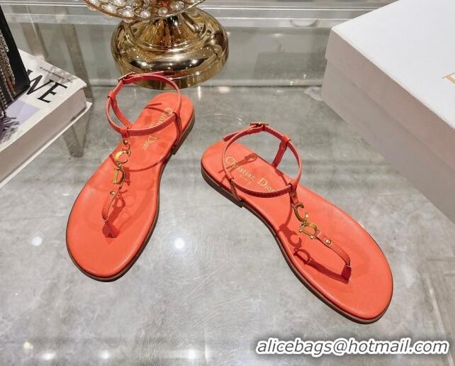 Top Design Dior Dioriviera C'est Flat Thong Sandals in Orange Calfskin 702055