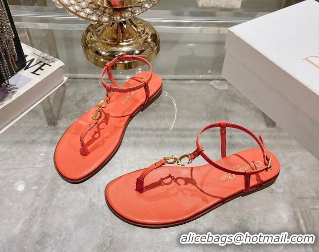 Top Design Dior Dioriviera C'est Flat Thong Sandals in Orange Calfskin 702055