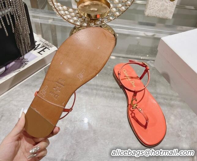 Top Design Dior Dioriviera C'est Flat Thong Sandals in Orange Calfskin 702055