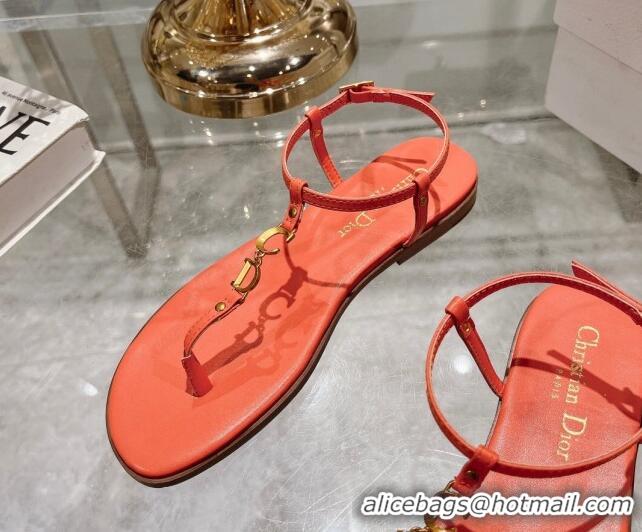 Top Design Dior Dioriviera C'est Flat Thong Sandals in Orange Calfskin 702055