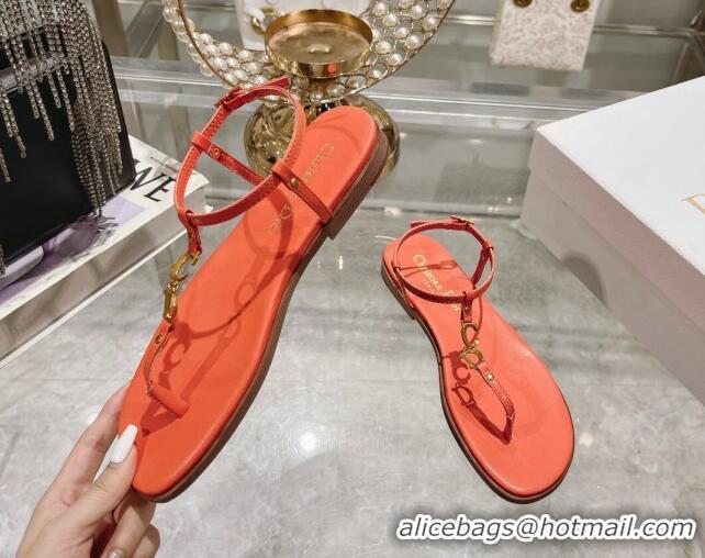 Top Design Dior Dioriviera C'est Flat Thong Sandals in Orange Calfskin 702055