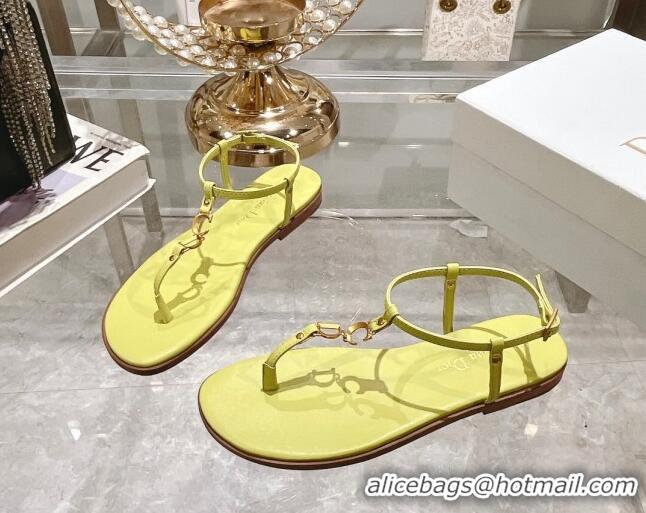 Expensive Dior Dioriviera C'est Flat Thong Sandals in Yellow Calfskin 702056