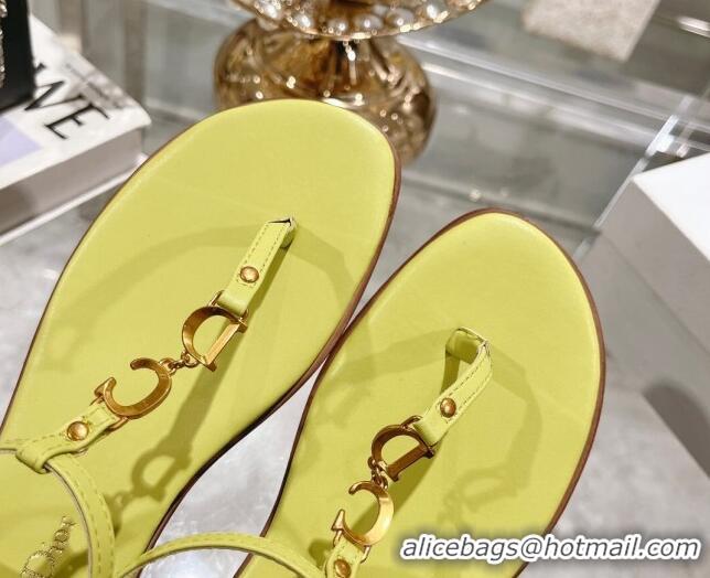 Expensive Dior Dioriviera C'est Flat Thong Sandals in Yellow Calfskin 702056