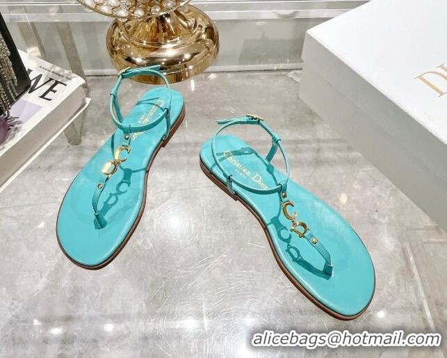 Popular Style Dior Dioriviera C'est Flat Thong Sandals in Blue Calfskin 702057