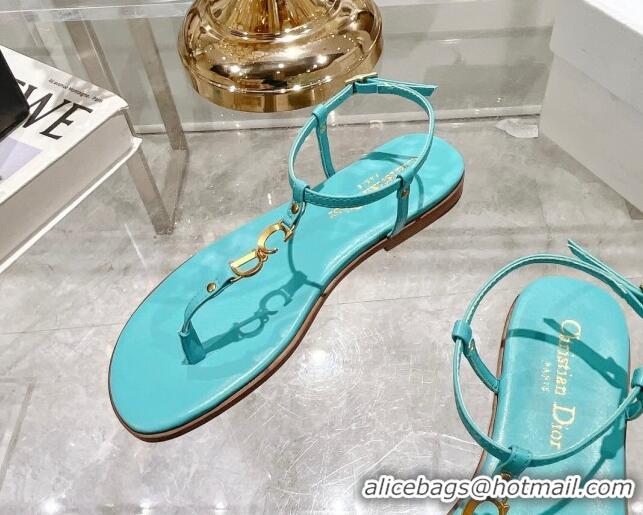 Popular Style Dior Dioriviera C'est Flat Thong Sandals in Blue Calfskin 702057