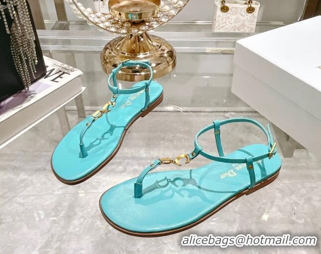 Popular Style Dior Dioriviera C'est Flat Thong Sandals in Blue Calfskin 702057