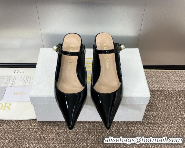 Shop Duplicate Dior Jolie Heeled Mules 7cm in Black Patent Calfskin with Pearls 702058