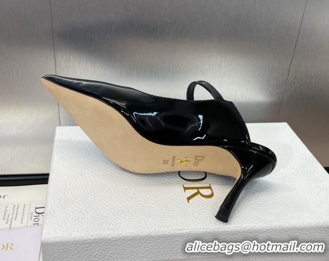 Shop Duplicate Dior Jolie Heeled Mules 7cm in Black Patent Calfskin with Pearls 702058